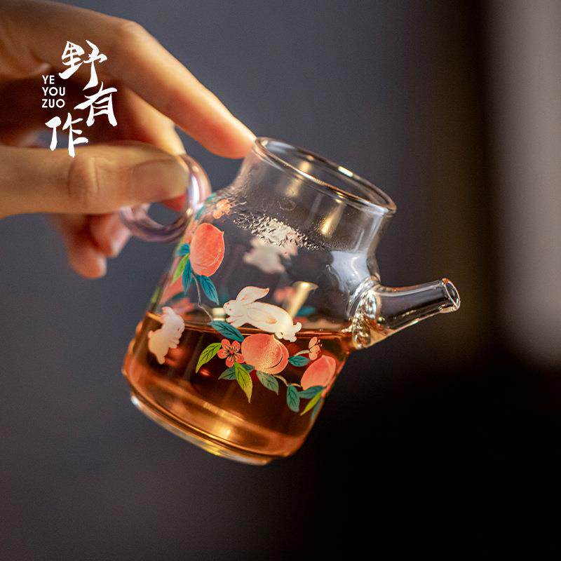 野有作手工手绘玻璃茶壶耐高温加厚绿茶泡茶壶单壶女士家用泡茶器