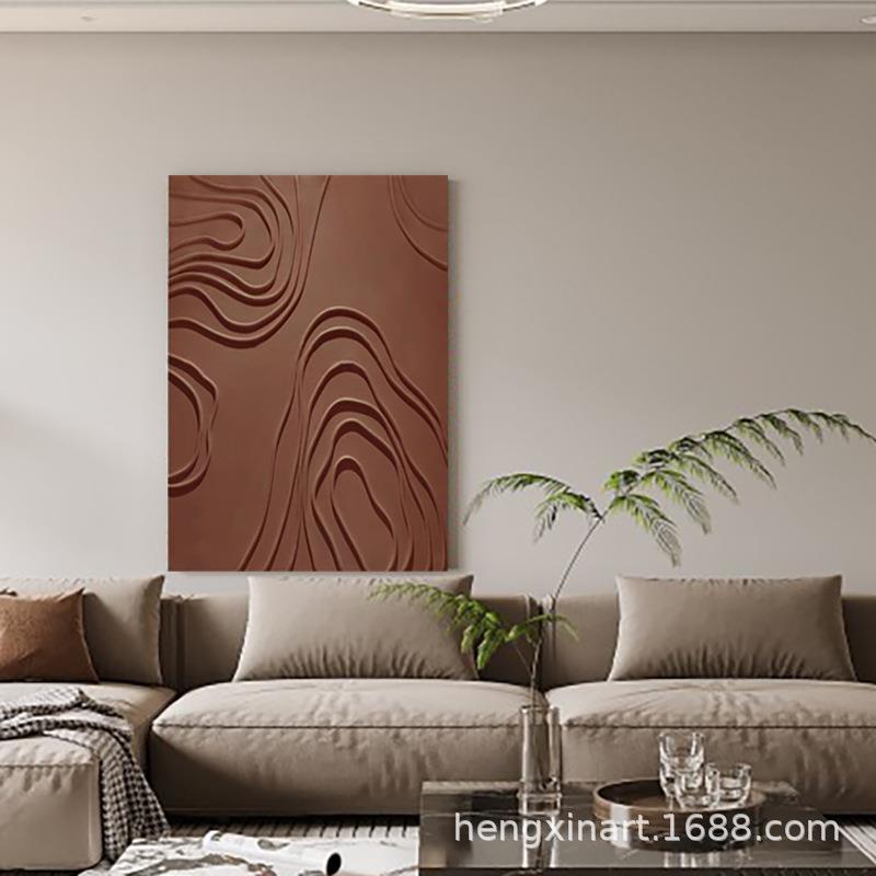纯手绘油画客厅纯色抽象立体线条装饰画玄关卧室艺术轻奢肌理挂画