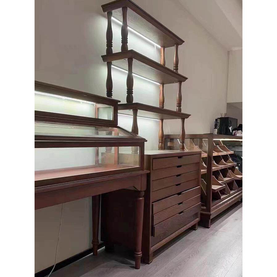 中古风双层产品展示柜美式复古收纳柜珠宝玉器店陈列柜玻璃置物架