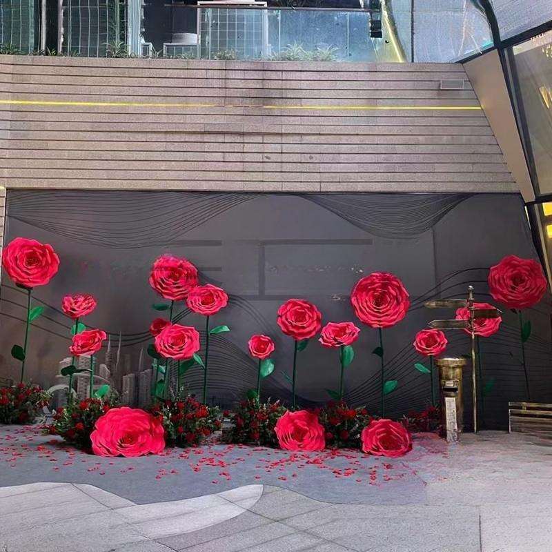 大红巨型玫瑰防水室外泡沫纸花婚庆婚礼仿真立体手工纸花背景装饰