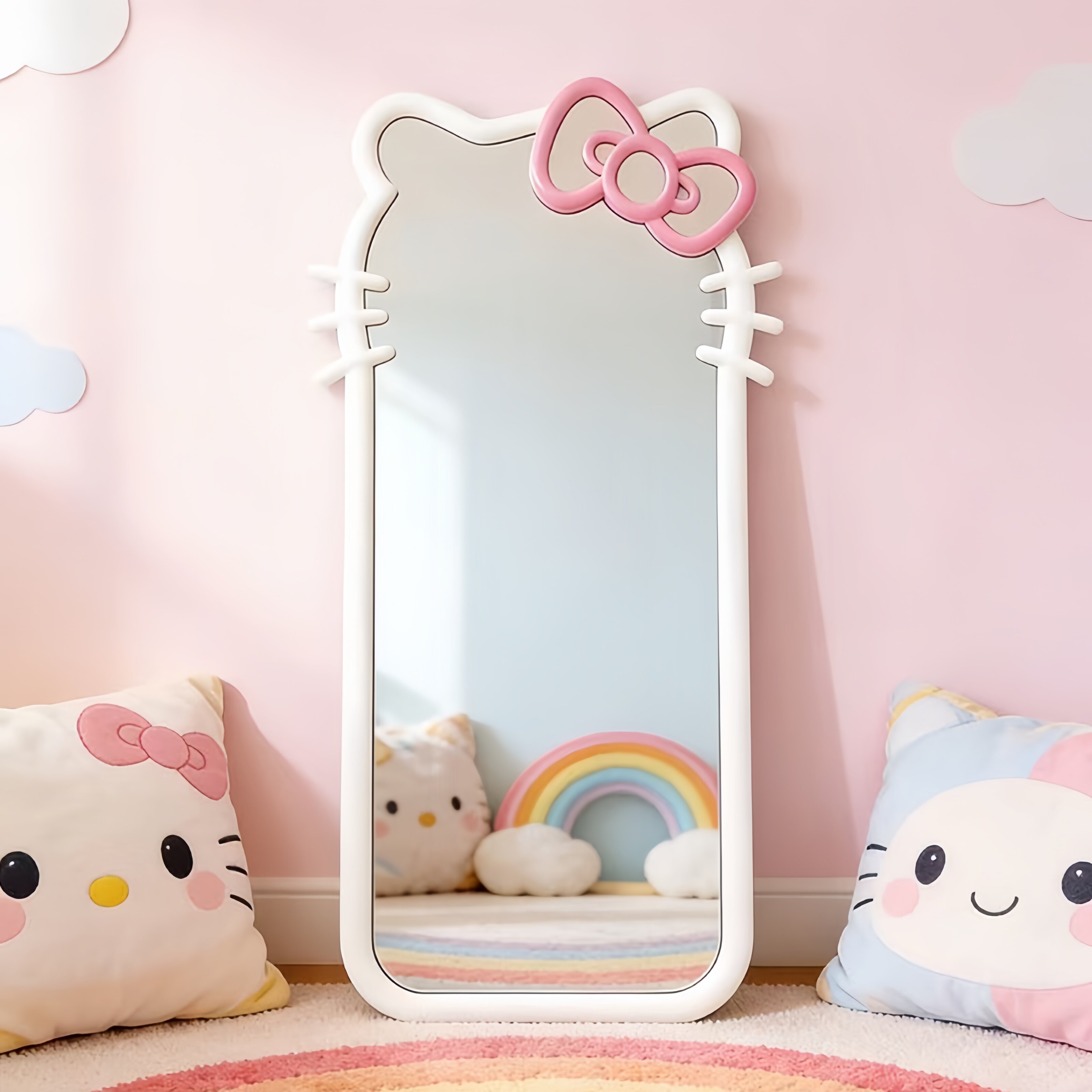 HelloKitty全身镜可爱少女心落地镜ins高级卡通不规则卧室试衣镜