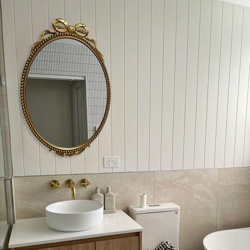 美式不规则蝴蝶雕花LED除雾洗漱镜卧室轻奢风壁挂式梳妆镜装饰镜