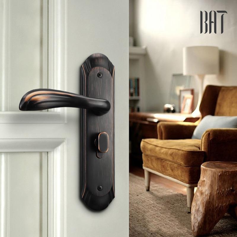 厂家室内美式卧室欧式仿古门锁黑色静音木门防盗青古铜