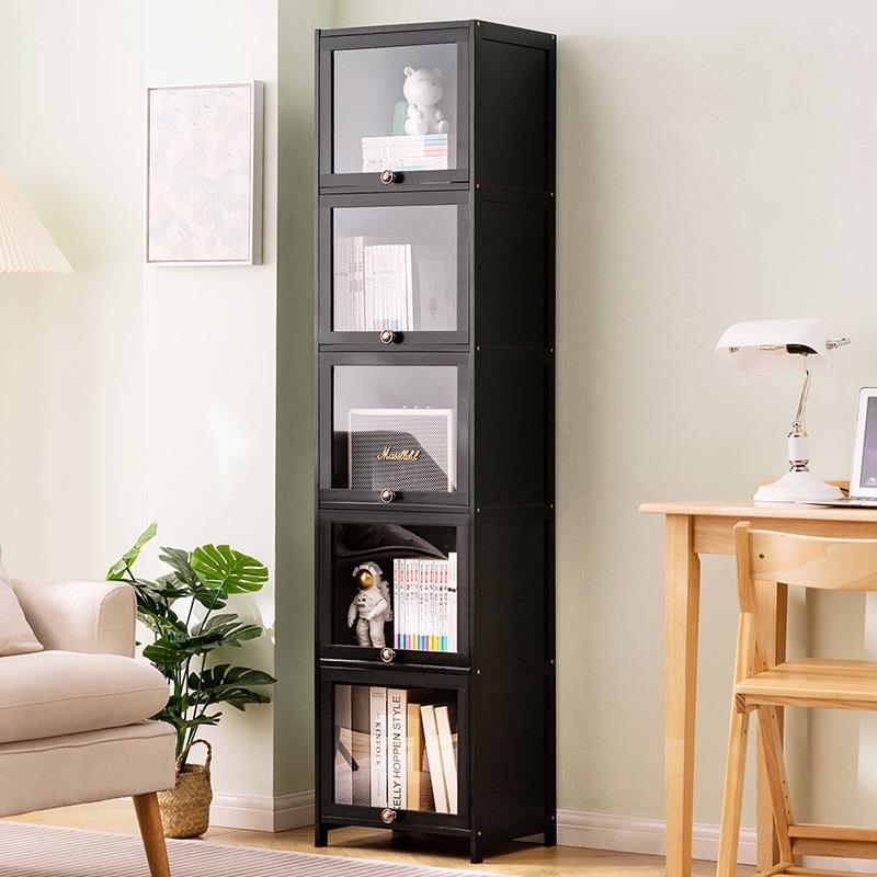 书柜现代简约带门防尘格子柜实木书架窄柜落地组合立柜置物储物柜