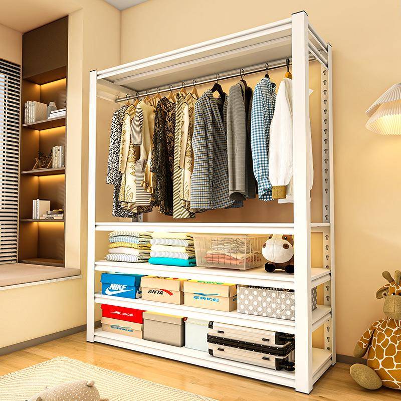 货架置物架衣柜开放式钢制挂衣架出租房公寓宿舍衣橱多层收纳柜