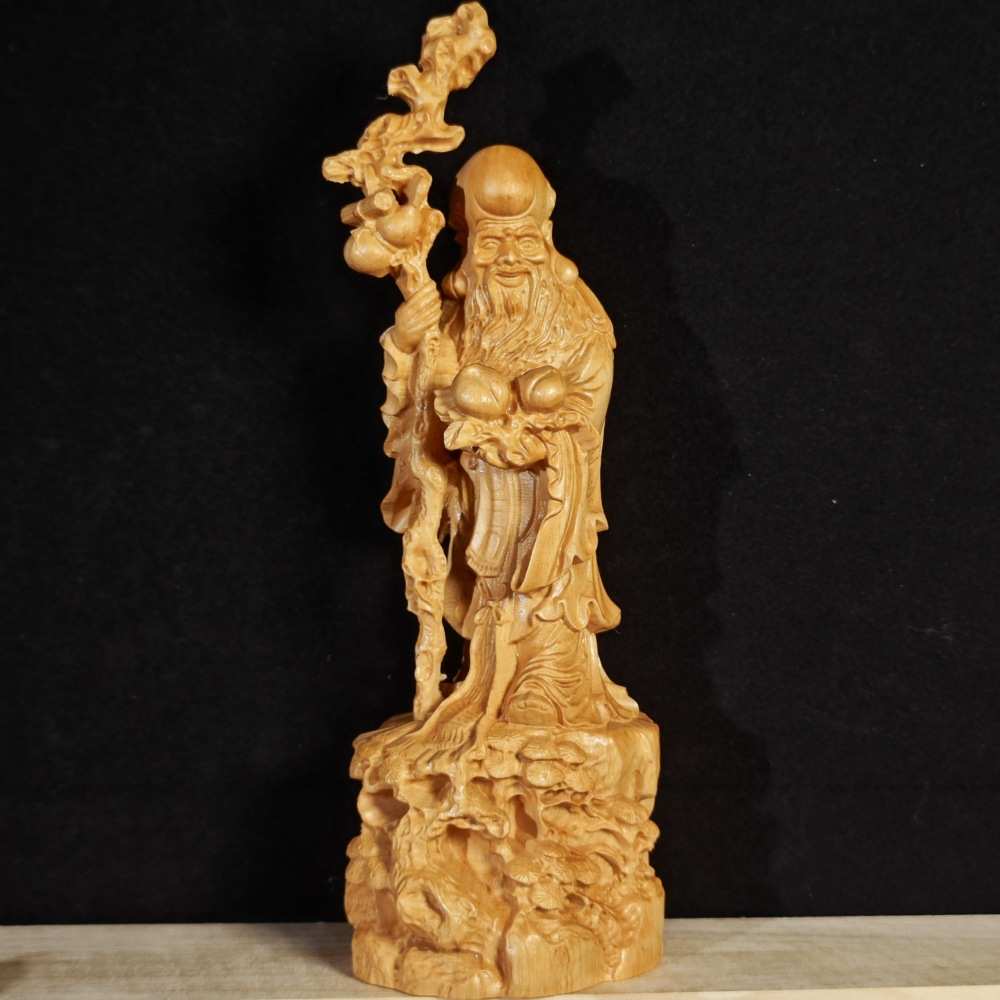 太行崖柏寿星摆件福如东海寿比南山实木雕刻手拿寿桃寿星桌面饰品图片