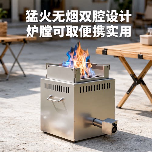 无烟便携方形露营气化柴火炉
