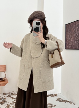 CC DAYI 2025秋冬新款韩系双面羊绒大衣女短款宽松羊毛呢外套