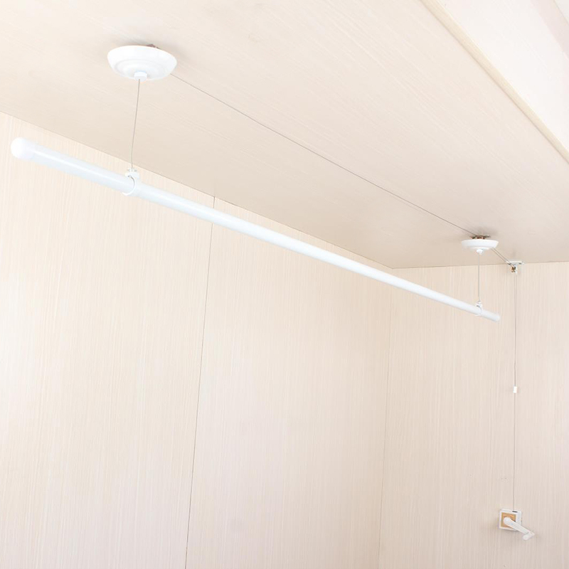 单杆晾衣架手摇升降白色晾衣架室内外晒衣架N晾衣杆阳台自动晒被