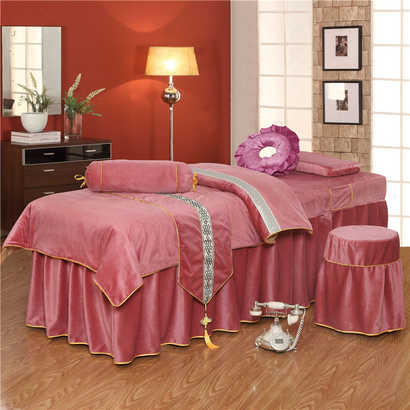 纯色新款美e容床罩四件套美容院专用水晶绒欧式按摩床罩套定制通