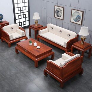 梨花中式刺猬小户型沙发组合紫檀大中古典木 实木沙发红木家具
