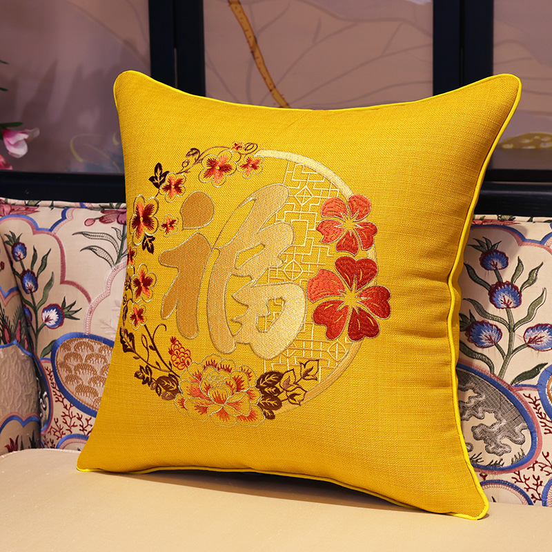 新中式抱枕红木沙发靠垫中国风古典刺I绣福靠枕套床头大号靠背垫