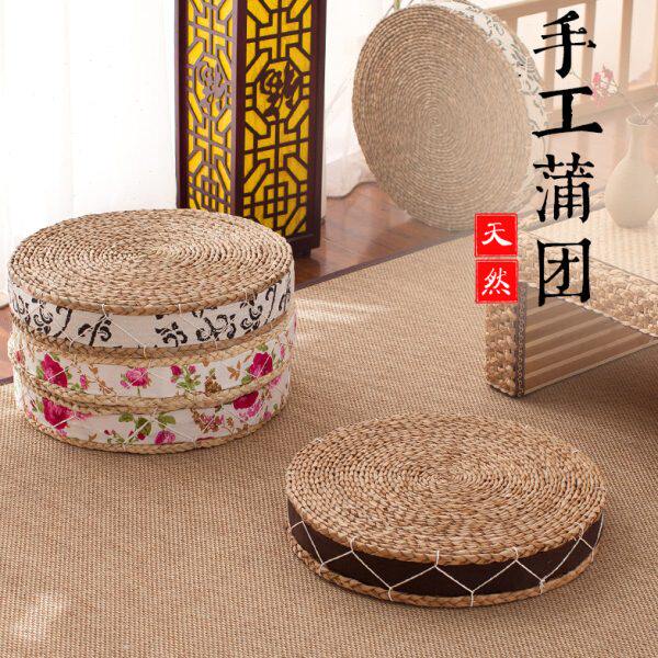地板榻榻米坐垫佛花边坐垫草编蒲团传统坐垫拜坐垫圆形打坐坐垫