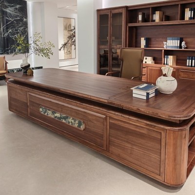 新中式实木老板桌办公桌t北美黑胡桃木商用办公家俱现代简约总裁