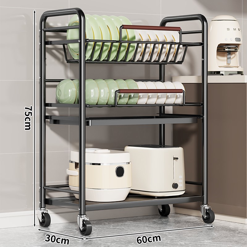 碗碟收纳架沥水碗架厨房锅架放A碗置物架多层微波炉架子可移动推