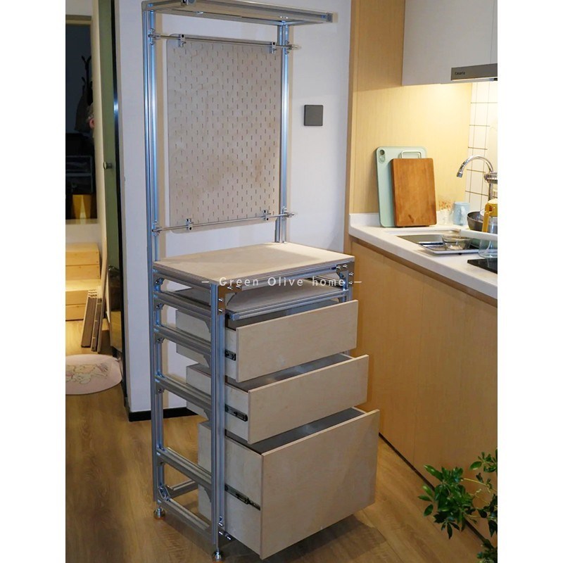 洞洞板移动玄关置物架铝挤型材料桦木抽屉餐柜O海洋板多层收纳展