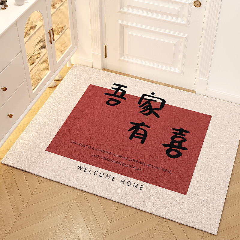 丝圈入户b门地垫喜庆红色进门脚垫门口门垫pvc入户垫耐脏家用地毯