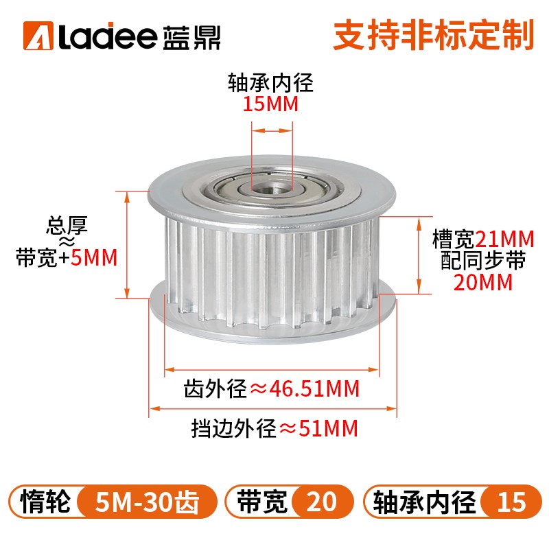 惰轮5M20T25 30齿 频宽15 20 内径5 6 8 9 10 1R2 15同步轮 张紧