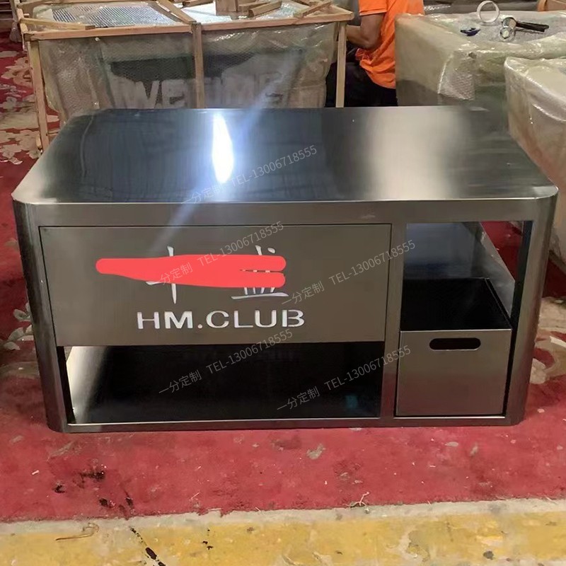 KTV茶b几定制不锈钢轻奢酒吧台 大理石岩板包厢卡座钢化玻璃桌发