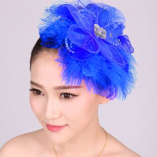 舞蹈头饰羽毛拉丁女广场舞台演出头花健身操头饰大摆个性秧歌红色