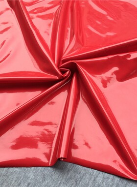 亮面皮革 亮皮针织高弹力PuU仿皮料 高端鲜大红色镜面皮革布料面