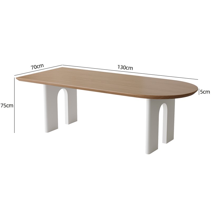 奶油风实木原木岛台餐桌异形长方B形靠墙半圆弧椭圆书桌餐桌椅组