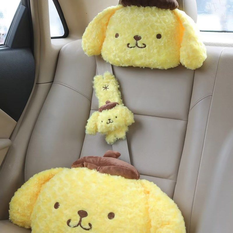 日系布丁狗汽车h头枕座椅护颈枕车载腰枕靠枕抱枕可爱毛绒车内饰
