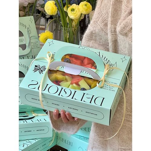 丁峰薄荷绿果切包装盒手提网红抽拉式果切礼盒轻.食野餐打包