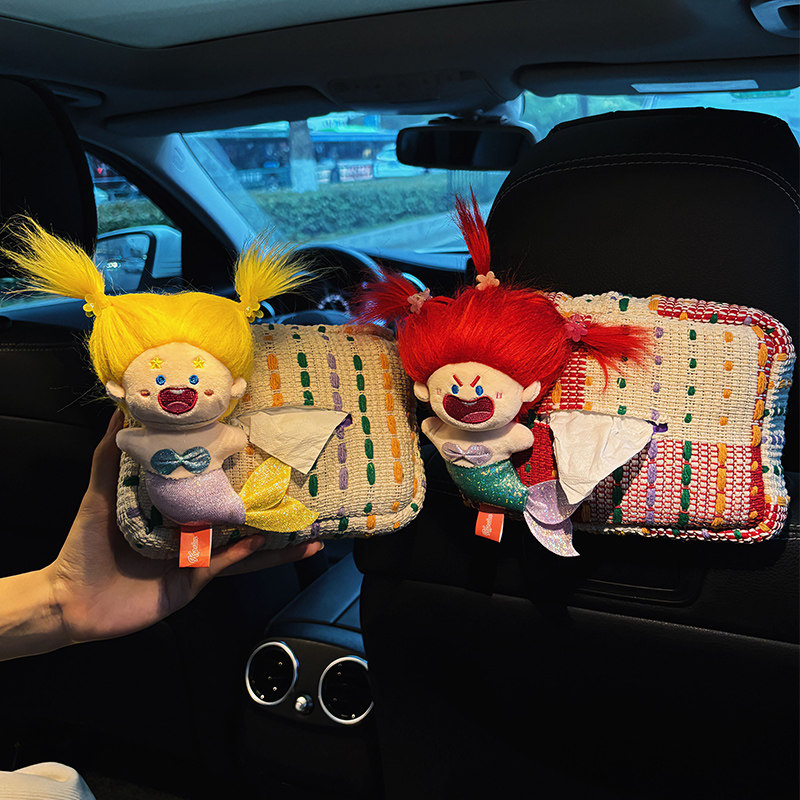 车载纸巾盒c创意可爱美人鱼车上抽纸盒汽车内扶手箱车用挂式纸抽