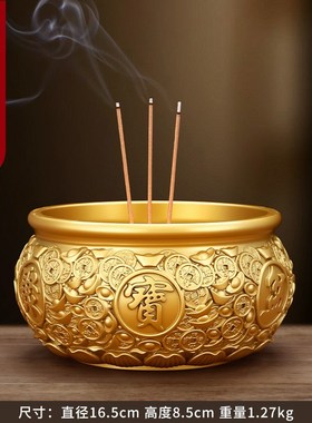 铜香炉家用供奉财神佛具招t财聚财室内纯黄铜供佛烧香上香炉聚宝