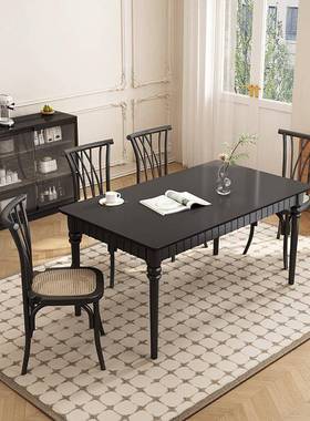【折扣价】法式复古餐桌长方形家用小户型餐椅简易美式家庭黑色实