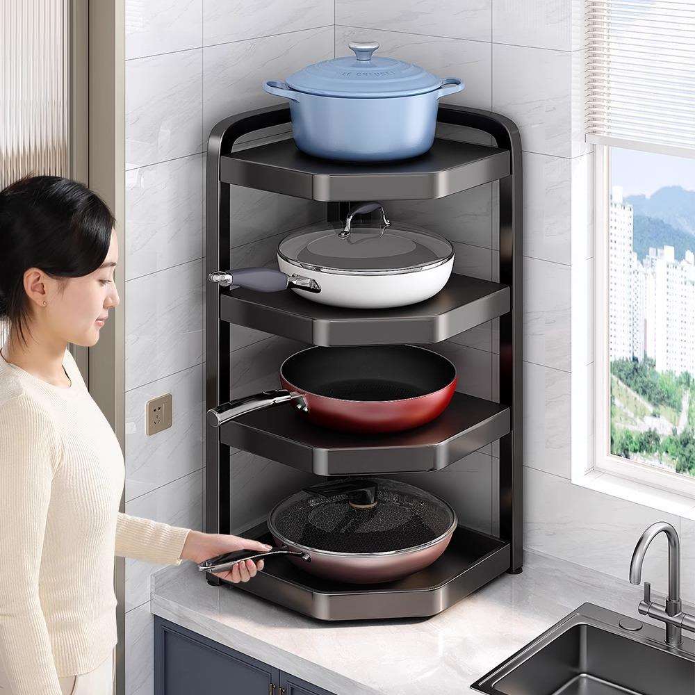 厨房多功能置物架家用锅架多功能锅具收纳架多层台面落地分层架子