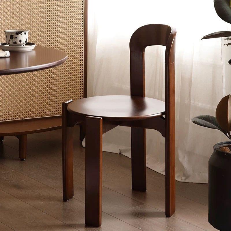 中古风黑色胡桃实木餐桌椅法式复古设计家具家用梳妆靠背圆形凳子