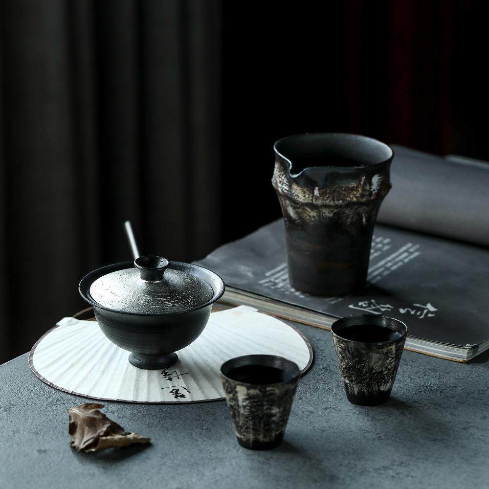 晴先生妙峰手作银釉超薄胎盖碗品茗杯茶杯半山手绘套装不烫手锖肌