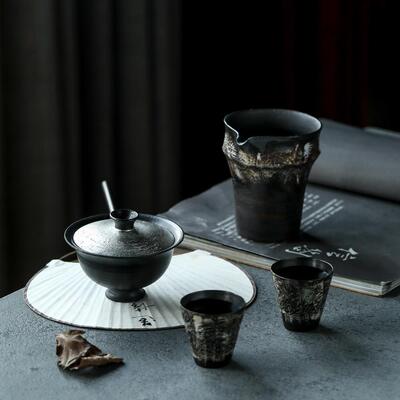晴先生妙峰手作银釉超薄胎盖碗品茗杯茶杯半山手绘套装不烫手锖肌