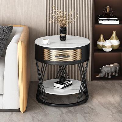 岩板沙发边几侧边柜意式床头圆形角几客厅简约现代创意阳台小茶桌