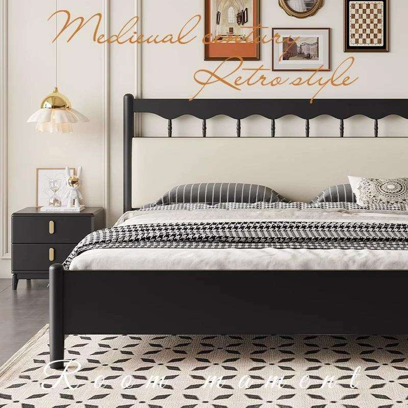 北欧全实木床黑色床复古风现代简约1.8双人床主卧1.5米经济型家具