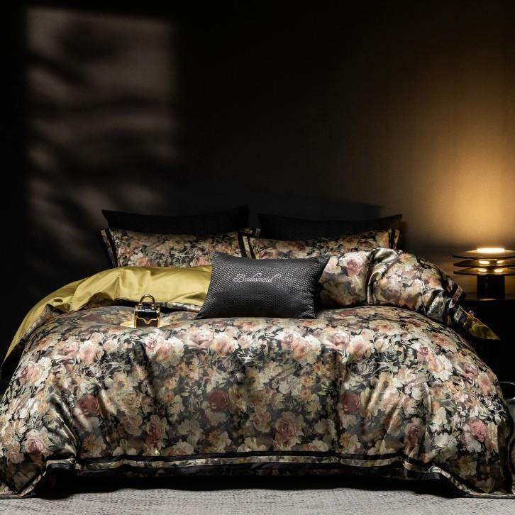 高奢复古风高精密锦缎色织大提花四件套高档别墅样板房床上用品