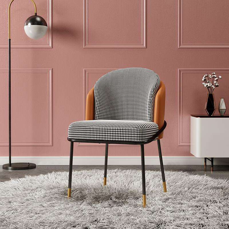 北欧时尚餐椅家用靠背布艺简约化妆椅现代意式千鸟格凳餐桌书桌椅