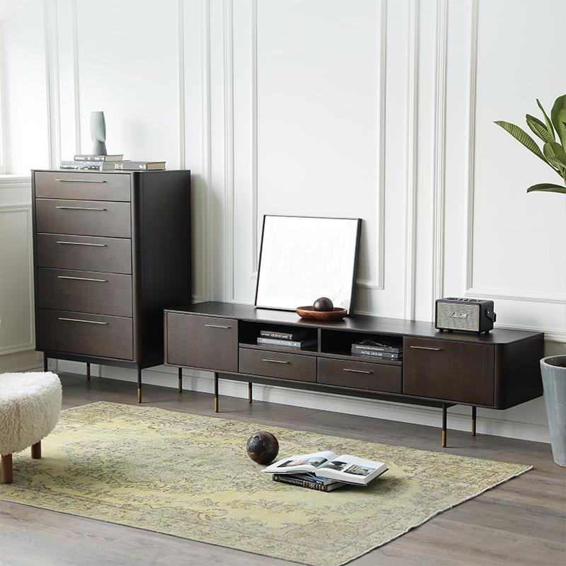 北欧中古工业风表情电视柜黄杨木实木金属脚复古意式视听柜