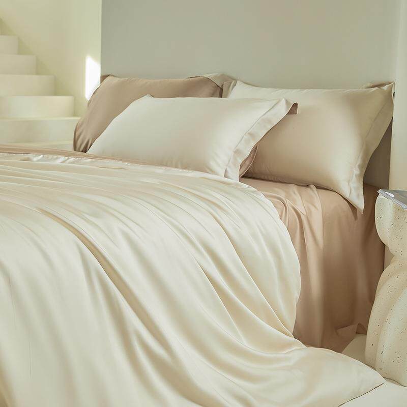 2026新款A类100支兰精天丝四件套简约拼色床单套件床笠奢华套