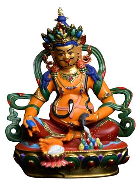 藏传纯铜黄财神佛像神像彩绘精工佛台湾吉祥供奉摆件财神佛像