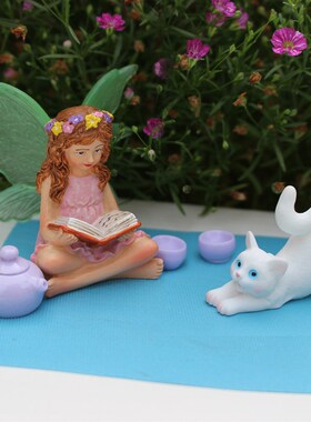 创意庭院阳台园艺夜光小仙子装饰礼物家居仿真树脂小猫咪装饰摆件