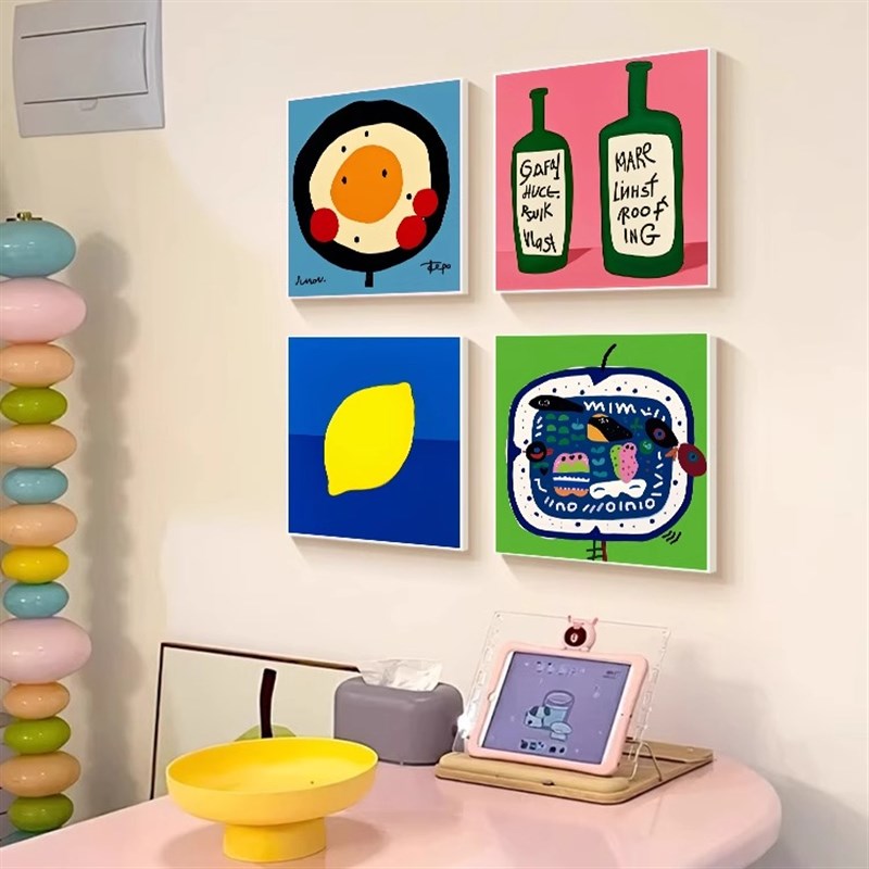 多巴胺餐厅装饰画卡通趣味水果客厅挂画ins风餐桌背景墙组合壁画图片