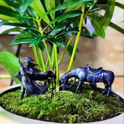 黄铜江湖剑披风侠客古代人物江盆景植物假山流水鱼缸小摆件微景观