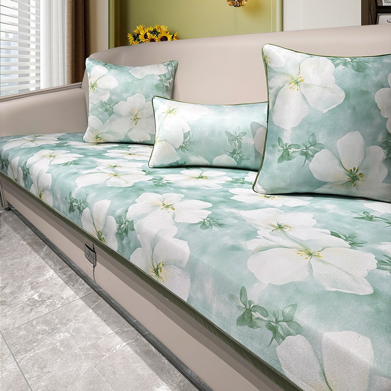 夏季沙发垫冰丝凉感清新四季高档皮质专用凉席固定防滑坐垫套罩