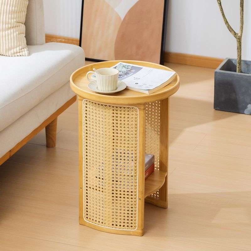 藤编茶几客厅家用沙发边几简约卧室边桌小户型茶台圆形收纳小桌子