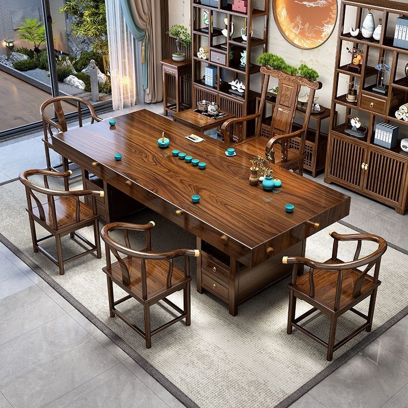 整板实木大板茶桌椅组合新中式茶台客厅茶几办公泡茶桌一体一整套