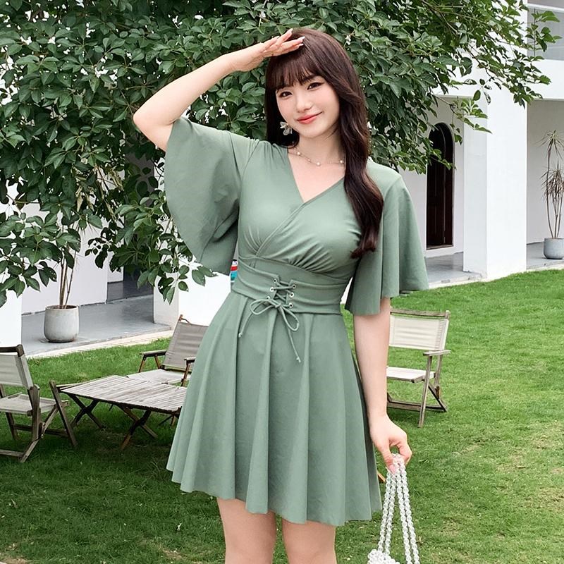 泡温泉大码泳衣女胖mm300斤裙式遮肚显瘦保守加肥加大平角裤连体
