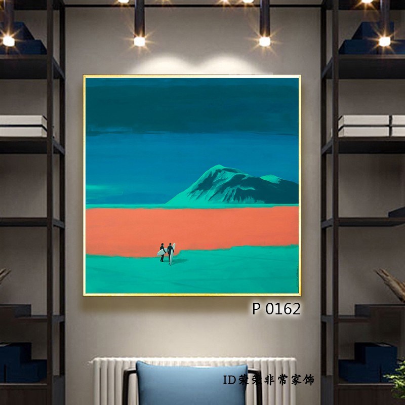 北欧风景画玄关晶瓷画客卧室方形莫兰迪装饰画卧室轻奢创意壁挂画图片